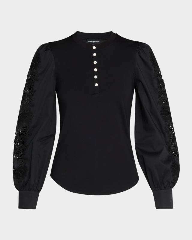 Macoy Embroidered Poplin Combo Top
